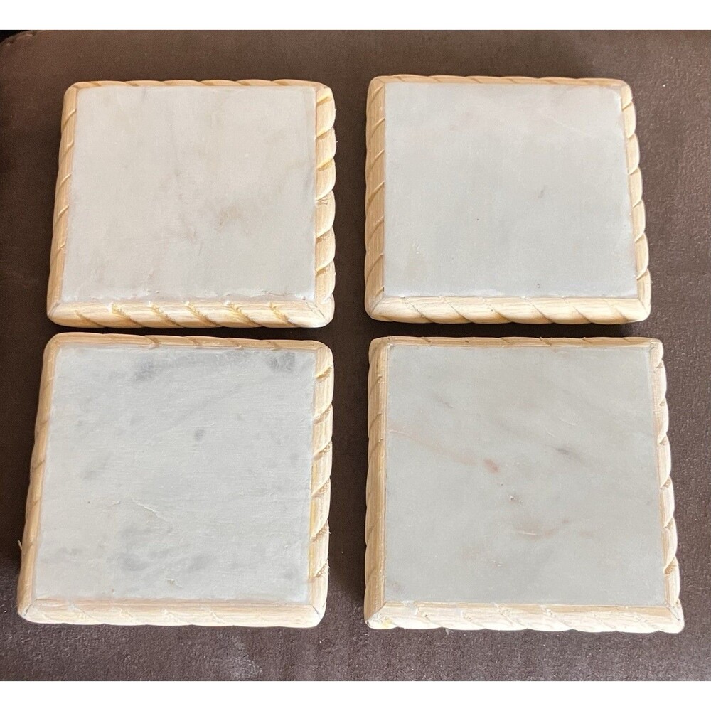 Vintage Thirstystone Stoneware Coaster Set of 4 Square Nautical Beach House